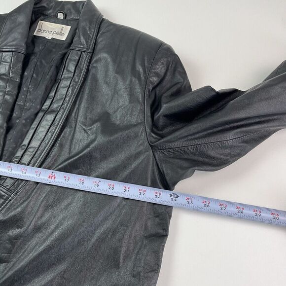Vintage Donna Pelle Long Leather Trench Coat Sz L Black Y2K 90s Grunge Goth - Picture 5 of 14